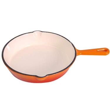 Imagem de Frigideira de ferro fundido laranja de cerâmica 16 cm, frigideira esmaltada, frigideira, fogão de indução a gás, universal (tamanho 25,4 cm × largura 16 cm × altura 4 cm)