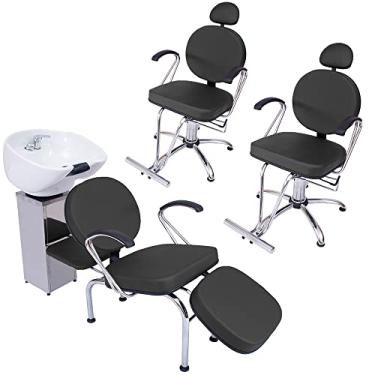 Imagem de Kit 2 Poltronas Cadeira Recl e Lavatório Salão Beleza Veneza