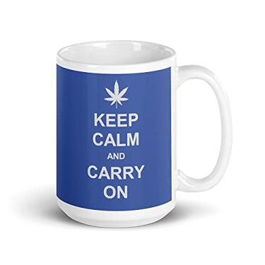 Imagem de Caneca branca brilhante Keep Calm And Carry On Weed Maconha