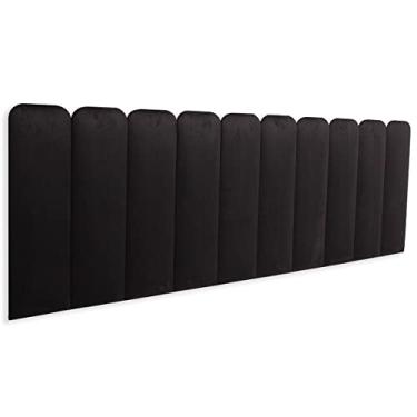 Imagem de Cabeceira King Modulada Arredondada Cama Box 200 cm x 60 Cm Kit 10 Placas Blu Interiores Cor:SUEDE Preto