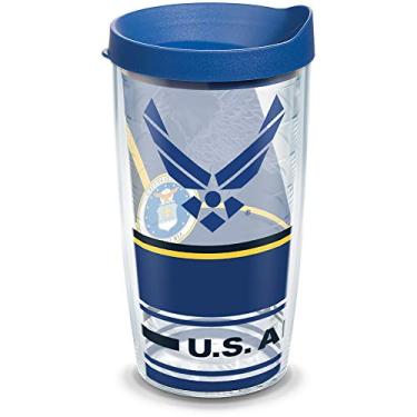 Imagem de Copo térmico Tervis com tampa azul e envoltório, Clear, 16oz, 1