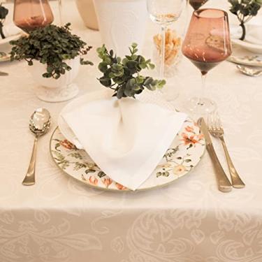 Imagem de Toalha De Mesa Impermeável, Quadrada, 8 Lugares 2,10x2,10m Jacquard (Medalhão Bege)