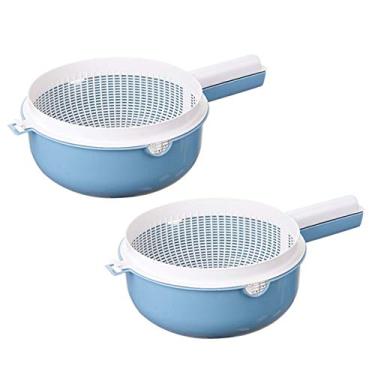 Imagem de 2 Peças Tigela De Cesto De Drenagem Dupla Filtro Tigela De Limpeza De Arroz Escorredor De Macarrão Tigela De Lavar Frutas Tigela Coador De Arroz Cozinha Cesto De Frutas Portátil