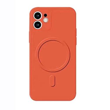 Imagem de Capa magnética de silicone líquido para iphone 12 pro max 11pro x xs xr 7 8 plus 13 mini carregador sem fio magsafing ímã tampa traseira, laranja, para iphone 13