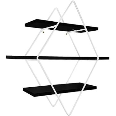 Imagem de Prateleira Tripla Estante Decorativa Livros Quarto Sala Losan Aço MDF - Branco Preto