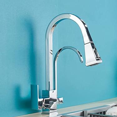 Imagem de Torneira de cozinha filtrada preto cromado pull out spray 360 rotação filtro de água misturador purificador torneira da pia da cozinha, cromo, china