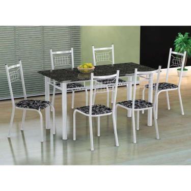 Imagem de Conjunto De Mesa Com 6 Cadeiras Lisboa Branco Liso E Preto Floral - Fa
