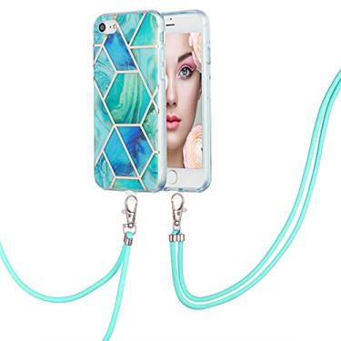 Imagem de Capa de telefone para iPhone SE 2020 7S 8S design de mármore de luxo acolchoada de silicone de borracha macia longa pendurada na corda para iPhone SE 2020 7S 8S (azul, iPhone 8S)