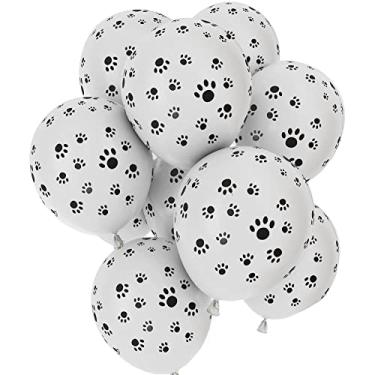 Imagem de Balões de látex biodegradáveis Qualatex Paw Prints-A-Round com estampas de patas pretas em toda a volta, 28 cm (12 unidades)