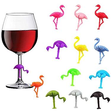Imagem de Marcadores de vidro com pingentes de vinho, 12 peças, flamingo, decoração de festa, taça de animal, etiqueta de marcação de taça de vinho de silicone, Gel de sílica, gel de sílica