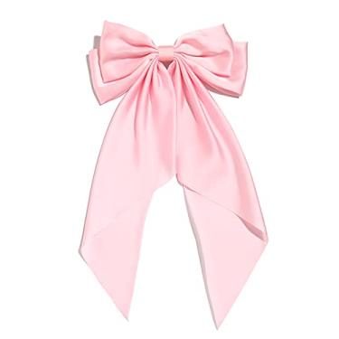Imagem de LFOUVRE Presilha de cabelo feminina grande, laço de cabelo rosa para meninas com fita longa, grampo de cabelo com laço para festa, uso diário, ocasiões especiais, presentes para mulheres