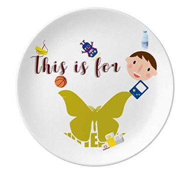 Imagem de Prato de porcelana para jantar redondo com estampa de insetos e animais com borboletas