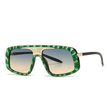 Imagem de Óculos de sol de proteção de peça única vintage para homens quadrados verde listra vermelha óculos de sol feminino tons gradientes uv400, verde azul, sem estojo