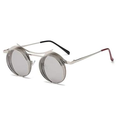 Imagem de Óculos de sol redondos de liga de armação de rede exclusivos para mulheres vintage luxo steampunk óculos de sol masculino hip hop óculos tons punk, prata prata, tamanho único