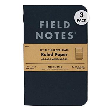 Imagem de Field Notes Pacote com 3 livros de lembretes pretos (9 x 14 cm), pautado, 48 páginas | Caderno EDC de tamanho fino de bolso com papel de 90 g/m² e capa de livro | Cadernos de trabalho para anotações | Feito nos EUA