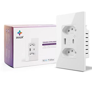 Imagem de EKAZA Tomada de Parede inteligente Dupla, Com entrada USB + USB-C Type-C, 10A,4x2, Wi-Fi+Bluetooth, 5V 2.1A, compatível com Google Assistente e Alexa - T217WB