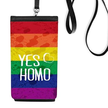 Imagem de Bolsa para celular Yes Homo LGBT Rainbow Love Bolsa para celular com bolso preto