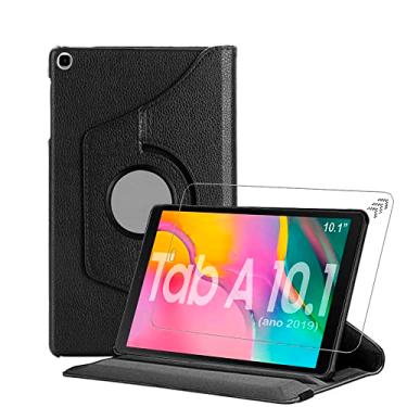Imagem de Capa Para Samsung Tab A 10.1" SM-T510 SM-T515 (Ano 2019) Giratoria 360° Linha Premium + Pelicula de Vidro Reforçada - Álamo (PRETO)