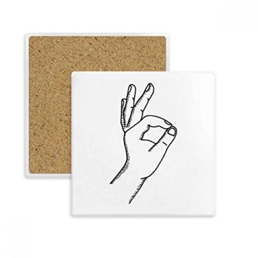 Imagem de OK Gesture Line Desenho Padrão Quadrado Porta-copos Caneca Suporte Subplaca Pedra Isolamento