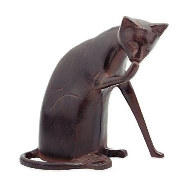 Imagem de Achla Designs CAT-05 Estátua de gato Coy Decoração de arte para ambientes internos e externos, bronze escuro