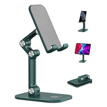 Imagem de OCYCLONE Suporte de celular, altura ajustável e ângulo dobrável para mesa, suporte de iPhone mais alto compatível com smartphones iPad tablet de 4,7 a 13 polegadas, verde