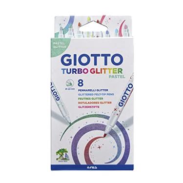 Imagem de GIOTTO Turbo Color Glitter, Canetas Coloridas Hidrocor Glitter Pastel, Ponta de 2,8mm Estojo com 8 Cores