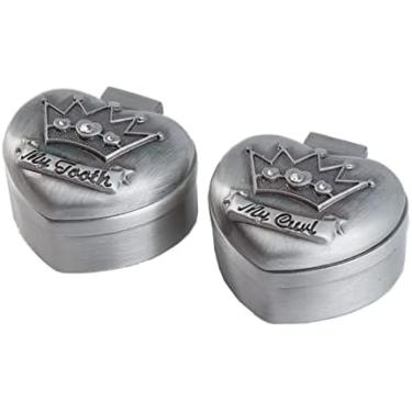 Imagem de Caixa De Armazenamento De Dentes De Leite Em Forma De Coração - Caixa De Presente De Artesanato De Metal Com Padrão De Coroa De Desenho Animado Dentes De Leite/Cordão Umbilical/Lanugo Dê Presentes