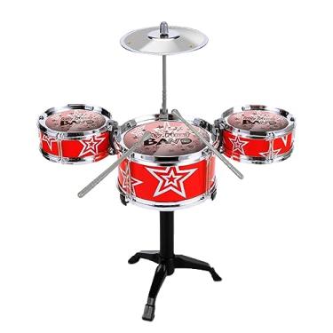 Imagem de Fancyes Brinquedo de bateria infantil mini conjunto de bateria, conjunto de instrumentos de iluminação musical, simulação de brinquedo musical para, Vermelho
