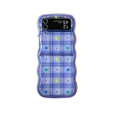 Imagem de Capa de telefone estilo xadrez flor lua estrela para Samsung Galaxy ZFlip 4 3 ZFlip5 Zflip4 capa rígida suporte de concha sólida, 01, para Samsung Z Flip 3