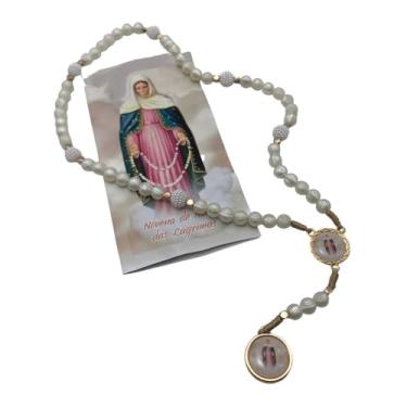 Imagem de Terço Craquelado Nossa Senhora das Lágrimas com Folheto Novena de Oração