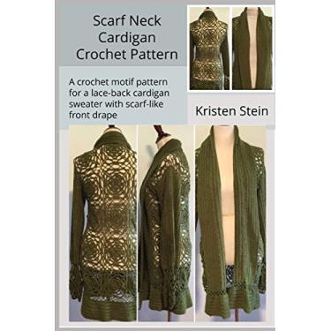 Imagem de Scarf Neck Cardigan Crochet Pattern: A crochet motif pattern for a lace-back cardigan sweater with scarf-like front drape.