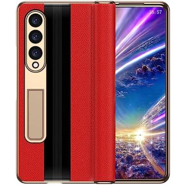 Imagem de Capa de couro para Samsung Galaxy Z Fold 3, capa articulada para telefone Huawei Samsung Z Fold3, capa de celular, estrutura de suporte, coldre de couro - vermelho
