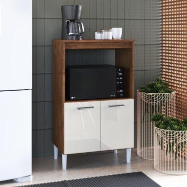 Imagem de Balcão de Cozinha Modulado para Forno e Microondas Fidelitá Verona 65cm 2 Portas Noce/Off-White