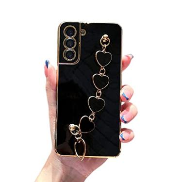 Imagem de Linda capa de telefone galvanizada de cor sólida com pulseira para mulheres moda TPU capa macia para Samsung Galaxy Note 20 Ultra Note 10 Pro A73 A72 A71 4G A70 capa traseira (preto, Samsung A70)