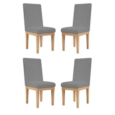 Imagem de Kit 4 Cadeiras Estofadas Reforçadas Mesa De Jantar Linho - Balaqui Dec