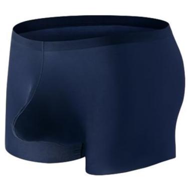 Imagem de GAOGAO Cueca boxer masculina Ice Silk Pounch sem costura cueca esportiva sexy fitness, Azul marinho, 29-32