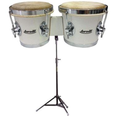 Imagem de Kit Bongô De Madeira Branco 7X8 Tb011 Torelli Com Pedestal