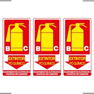 Imagem de Combo 3 Placas De Sinalização Extintor BC Pó Químico Equipamentos Elétricos E Líquidos Inflamáveis 15x30 - X-704 F9e