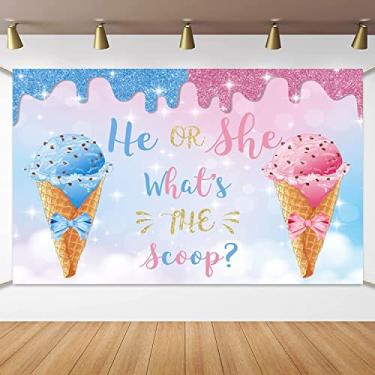 Imagem de Pano de fundo para festa revelação de gênero rosa e azul com glitter azul e rosa sorvete faixa de festa para chá de bebê decoração de mesa de bolo