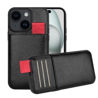 Imagem de LAMEEKU Capa para iPhone 15 com porta-cartão, capa carteira de couro, compartimentos para cartão de crédito, capa protetora de bloqueio de RFID, presente para mulheres e homens, compatível com Apple iPhone 15 de 6,1 polegadas, preto