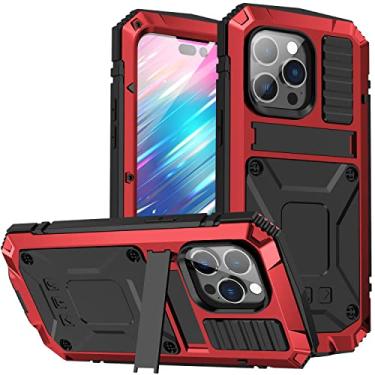 Imagem de MIYI Capa para iPhone 14 Pro Max 5G, ao ar livre, alumínio, metal, gorila, vidro, à prova de choque, militar, resistente, capa rígida para iPhone 14 Pro Max (vermelho)