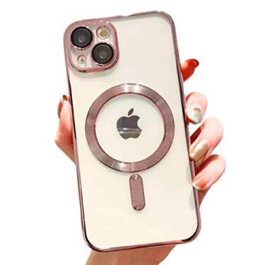 Imagem de CASEFREAK Capa de luxo transparente para iPhone 14 com anel magnético compatível com MagSafe - Design elegante, TPU macio com proteção de lente de câmera de vidro para iPhone 14 (6,1 polegadas) (ouro