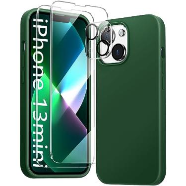 Imagem de JTWIE Capa 5 em 1 para iPhone 13 Mini de 5,4 polegadas, com 2 protetores de tela + 2 protetores de lente de câmera, capa protetora fina de silicone líquido à prova de choque (verde alpino)..