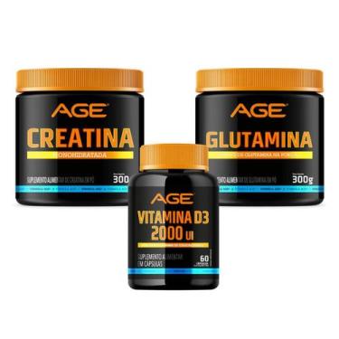 Imagem de Creatina Age (300G) + Glutamina Age (300G) + Vitamina D3 (60 Cápsulas)