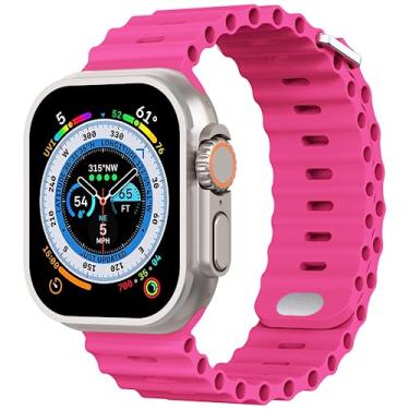 Imagem de AIRPROCE Compatível com Apple Watch Ocean Bands de 38 mm, 40 mm, 41 mm, 42 mm, 44 mm, 45 mm, 49 mm, pulseira esportiva de silicone macio para iWatch Ultra SE Series 8 7 6 5 4 3 2 1 Sport Edition para mulheres e homens (42/44/45/49 mm, rosa choque)