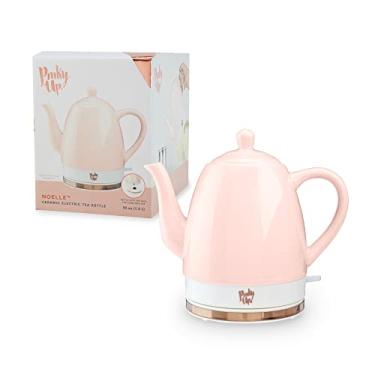 Imagem de Pinky Up Noelle Chaleira elétrica de cerâmica rosa 1,5 L com pescoço de ganso, linda caldeira de água para chás quentes e derramar sobre café, blush com ouro rosa