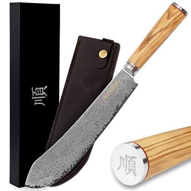 Imagem de Canivete de Açougueiro Yousunlong para Quebra de Nariz Pro, 25,4 cm, Japonês VG10, Aço Damasco Martelado, Alça Italiana de Madeira de Oliva com Bainha de Couro