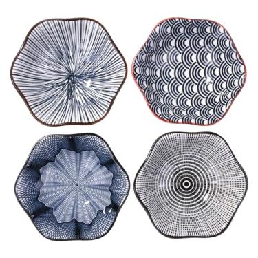 Imagem de Whitenesser Pratos de molho de soja preto, tigelas de cerâmica, conjunto de 4 porções para tempero de sushi, prato frio (B)
