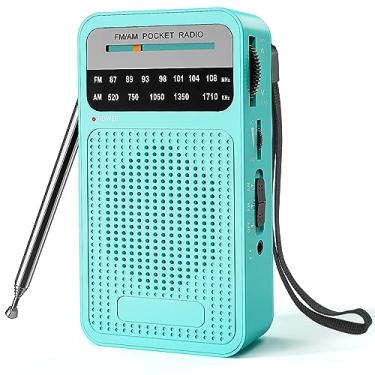 Imagem de Rádio portátil AM FM com melhor recepção, rádio transistor Goodes com alto-falante alto, 2 pilhas AA, entrada de fone de ouvido para uso interno, externo e de emergência, verde