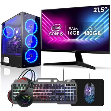 Imagem de Computador Pc Gamer Completo RGB Intel Core i5 16GB SSD 480GB Kit Gamer Fonte 400W Monitor 21,5" Strong Tech